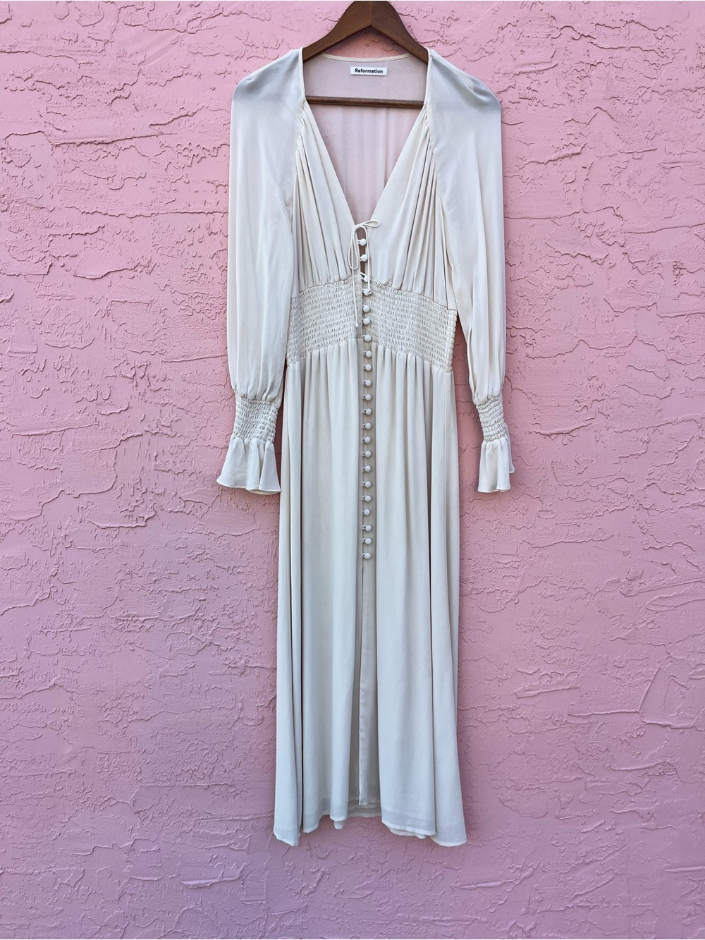 Reformation Fia Dress Midi Cream Prairie Boho Size 4